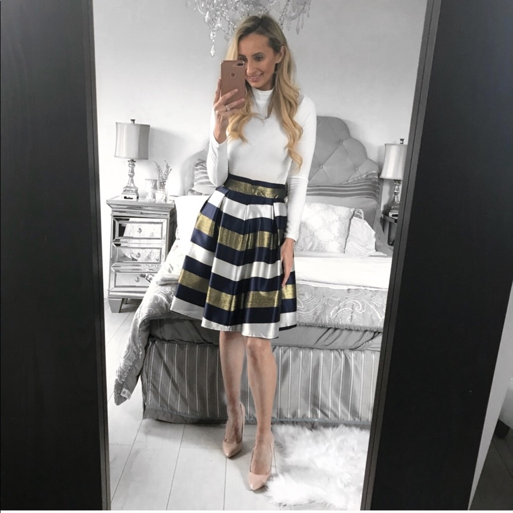 High Waist Pleated Striped Skirt - Picture 2 of 8